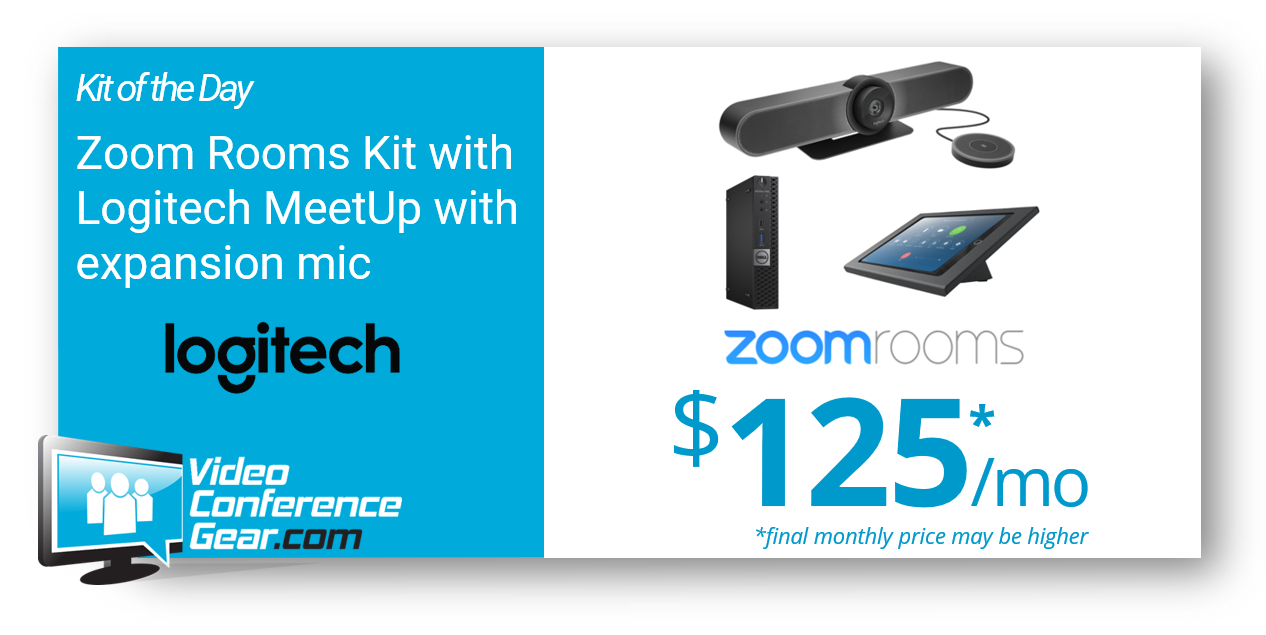Featured Zoom Rooms Kit of the Day the Logitech MeetUp Video Soundbar with an Additional Tabletop Mic